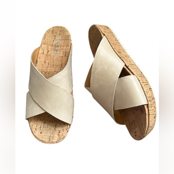 Kork-Ease Shoes - Kork Ease Joly Sandals Beige Bone Cross Strap Comfort Slide Size 6